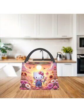 Hello Kitty Insulated Lunch Bag Cute Floral Design, Reusable & Durable Tote